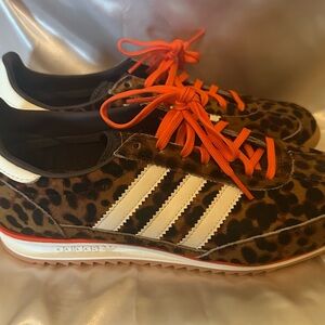 Adidas Leopard Pattern Samba Sneakers with Bright Orange Laces